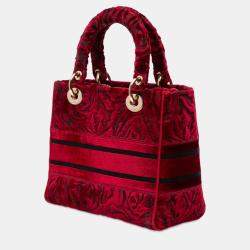 Pre Owned Dior Red Medium Embroidered Velvet Roses Lady D Lite