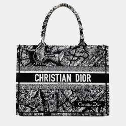 Pre Owned Dior Black Medium Canvas Embroidered Plan De Paris Book Tote