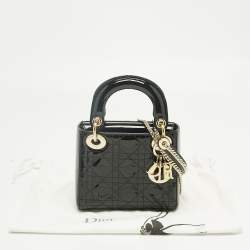 Pre Owned Dior Black Cannage Patent Leather Mini Lady Dior Tote