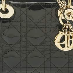 Pre Owned Dior Black Cannage Patent Leather Mini Lady Dior Tote