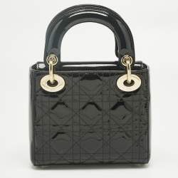 Pre Owned Dior Black Cannage Patent Leather Mini Lady Dior Tote