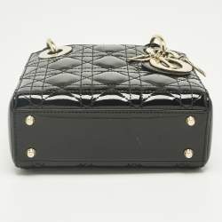 Pre Owned Dior Black Cannage Patent Leather Mini Lady Dior Tote