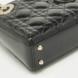 Pre Owned Dior Black Cannage Patent Leather Mini Lady Dior Tote