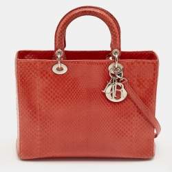 Pre Owned Dior Red Python Large Lady Dior Tote
