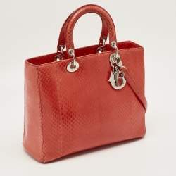 Pre Owned Dior Red Python Large Lady Dior Tote