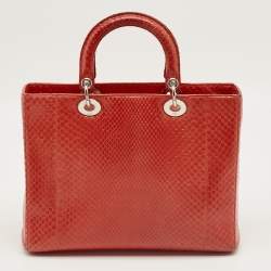 Pre Owned Dior Red Python Large Lady Dior Tote