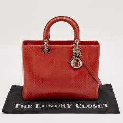 Pre Owned Dior Red Python Large Lady Dior Tote