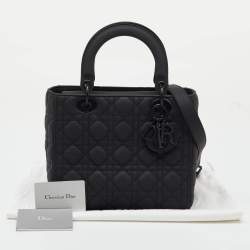 Pre Owned Dior Black Cannage Leather Ultra Matte Medium Lady Dior Tote