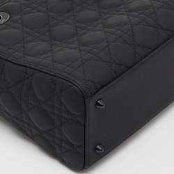 Pre Owned Dior Black Cannage Leather Ultra Matte Medium Lady Dior Tote