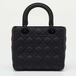 Pre Owned Dior Black Cannage Leather Ultra Matte Medium Lady Dior Tote