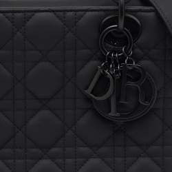 Pre Owned Dior Black Cannage Leather Ultra Matte Medium Lady Dior Tote