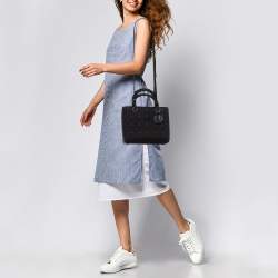 Pre Owned Dior Black Cannage Leather Ultra Matte Medium Lady Dior Tote