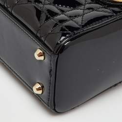 Pre Owned Dior Black Cannage Patent Leather Mini Lady Dior Tote