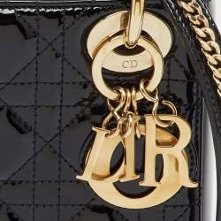 Pre Owned Dior Black Cannage Patent Leather Mini Lady Dior Tote