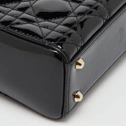 Pre Owned Dior Black Cannage Patent Leather Mini Lady Dior Tote