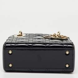 Pre Owned Dior Black Cannage Patent Leather Mini Lady Dior Tote