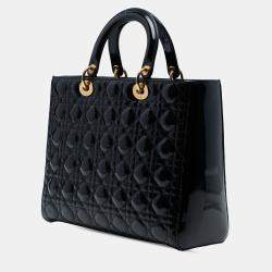 Pre Owned Dior Black Large Patent Cannage Lady Dior
