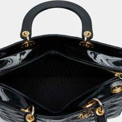 Pre Owned Dior Black Large Patent Cannage Lady Dior