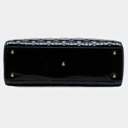 Pre Owned Dior Black Large Patent Cannage Lady Dior