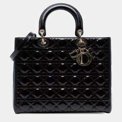 Pre Owned Dior Black Large Patent Cannage Lady Dior
