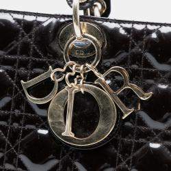 Pre Owned Dior Black Large Patent Cannage Lady Dior
