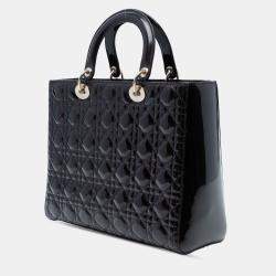 Pre Owned Dior Black Large Patent Cannage Lady Dior