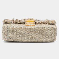 Pre Owned Dior Beige New Rock Tweed and Rhinestones Chain Shoulder Bag