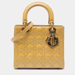 Pre Owned Dior Yellow Medium Patent Cannage Lady Dior