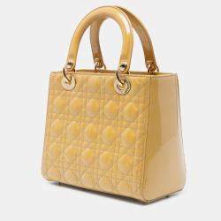 Pre Owned Dior Yellow Medium Patent Cannage Lady Dior