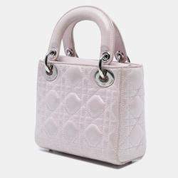 Pre Owned Dior Pink Mini Metallic Lambskin Cannage Lady Dior