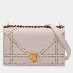 Pre Owned Dior White Small Lambskin Studded Diorama Flap
