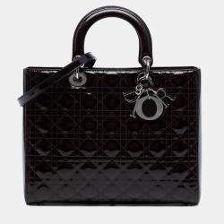 Pre Owned Dior Purple Large Patent Cannage Lady Dior