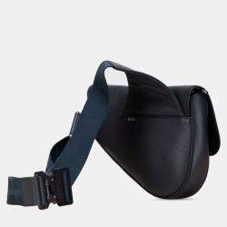 Pre Owned Dior Navy Blue Grained Calfskin Saddle Bag