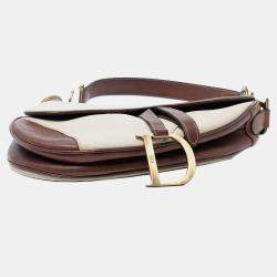 Pre Owned Dior Beige Brown Canvas Saddle Bag