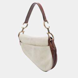 Pre Owned Dior Beige Brown Canvas Saddle Bag