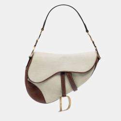 Pre Owned Dior Beige Brown Canvas Saddle Bag