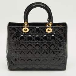 Pre Owned Dior Black Cannage Patent Leather Large Lady Dior Tote