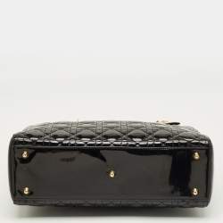 Pre Owned Dior Black Cannage Patent Leather Large Lady Dior Tote