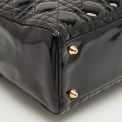 Pre Owned Dior Black Cannage Patent Leather Large Lady Dior Tote