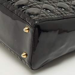Pre Owned Dior Black Cannage Patent Leather Large Lady Dior Tote
