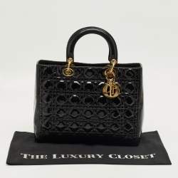 Pre Owned Dior Black Cannage Patent Leather Large Lady Dior Tote