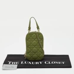 Pre Owned Dior Olive Green Cannage Leather Lady Dior Call'in Dior Phone Holder