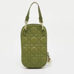 Pre Owned Dior Olive Green Cannage Leather Lady Dior Call'in Dior Phone Holder