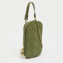 Pre Owned Dior Olive Green Cannage Leather Lady Dior Call'in Dior Phone Holder