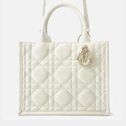 Pre Owned Dior Macrocannage Book Tote Latte White Calf Leather Size Small