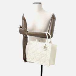 Pre Owned Dior Macrocannage Book Tote Latte White Calf Leather Size Small