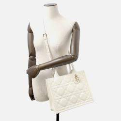 Pre Owned Dior Macrocannage Book Tote Latte White Calf Leather Size Small
