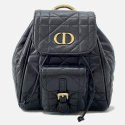 Pre Owned Dior Macrocannage Caro Backpack Black Lambskin Size Small