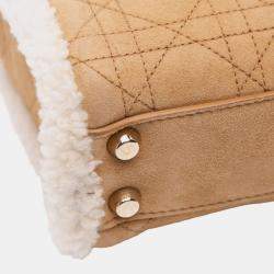 Pre Owned Dior Brown/White Mini Suede Shearling Cannage Lady Dior