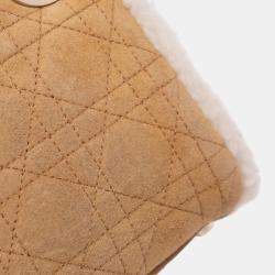 Pre Owned Dior Brown/White Mini Suede Shearling Cannage Lady Dior